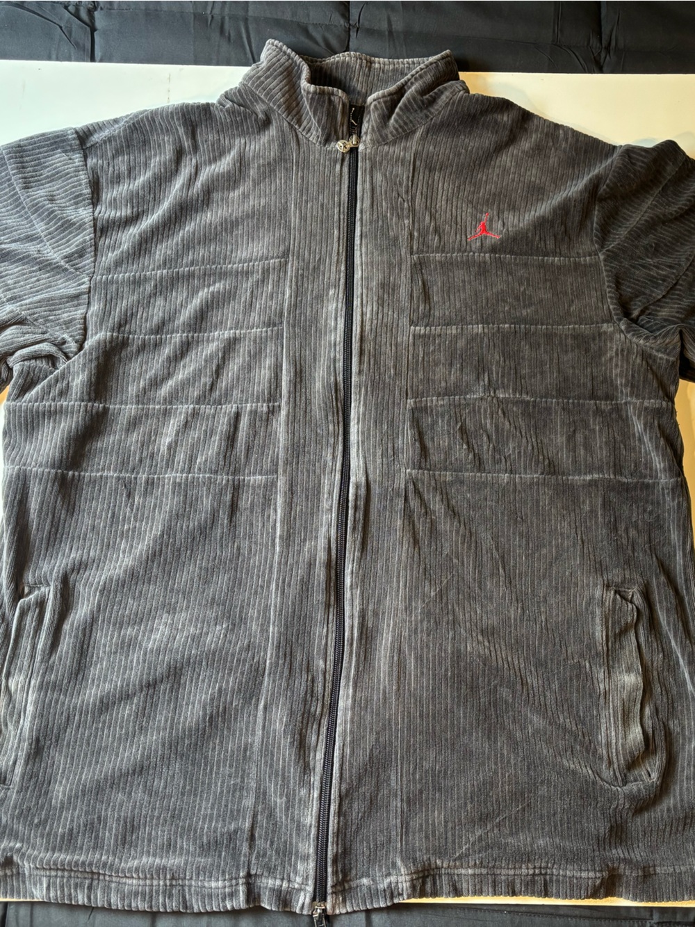 VTG Jordan Corduroy Track Jacket XL Dark Grey Black Jumpman Full Zip 90s Y2K